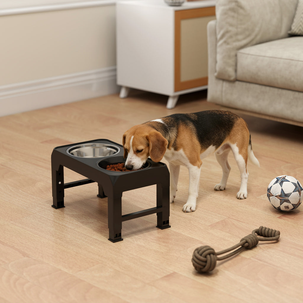 PawHut Raised Dog Bowl, Foldable Elevated Dog bowls with Slow Feeder, 4 Adjustable Heights, for Small Medium Large Breeds