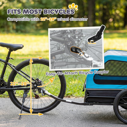 PawHut Dog Bike Trailer with Flip-Down Ramp Tailgate, Quick Release Frame, Universal Bicycle Coupler, Reflectors, Blue