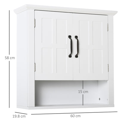 Bathroom Wall Cabinet, Medicine Cabinet, Kitchen Cupboard with 2 Doors and Adjustable Shelf, White