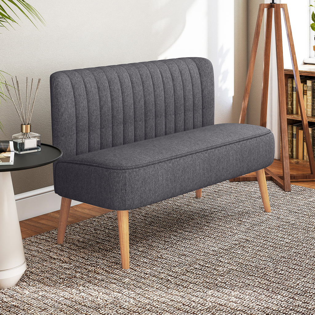 HOMCOM Modern Double Seat Sofa Loveseat Couch 2 Seater Compact Sofa Padded Linen Wood Leg Dark Grey