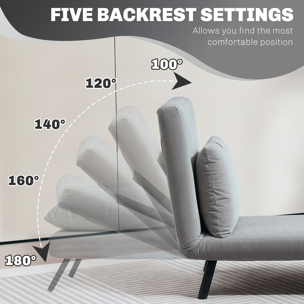 HOMCOM 4-in-1 Velvet-Feel Single Chair Bed, with Pillow - Light Grey