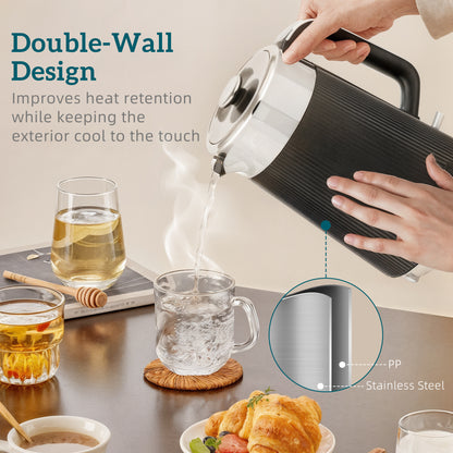 Electric Stainless Steel Kettle and Toaster Set, 3000W 1.7L UK Strix Thermostat Fast Boil Kettle w/ Limescale Filter, Cool Touch Body, 4 Slice Toaster with 7 Browning Levels, Black