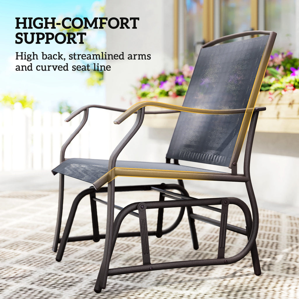 Outsunny Glider Rocking Chair & Table Set 2 Single Seaters Rocker Garden Swing Chair Patio Furniture Bistro Set Grey