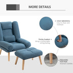 HOMCOM Recliner Chair with Footstool, Recliner Armchair with Adjustable Backrest, Thick Cushion and Wooden Legs, Blue