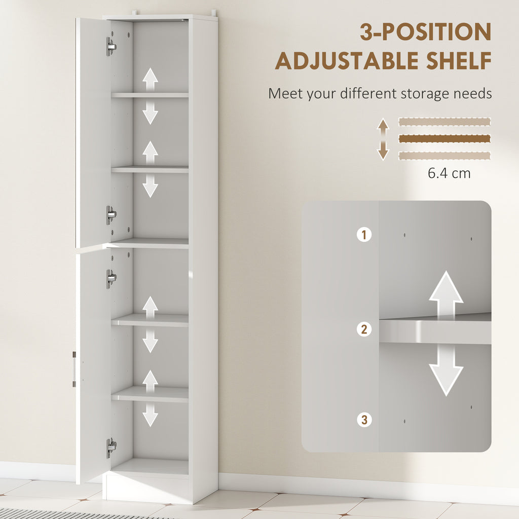 kleankin Tall Bathroom Cabinet with Mirror and Adjustable Shelf - White