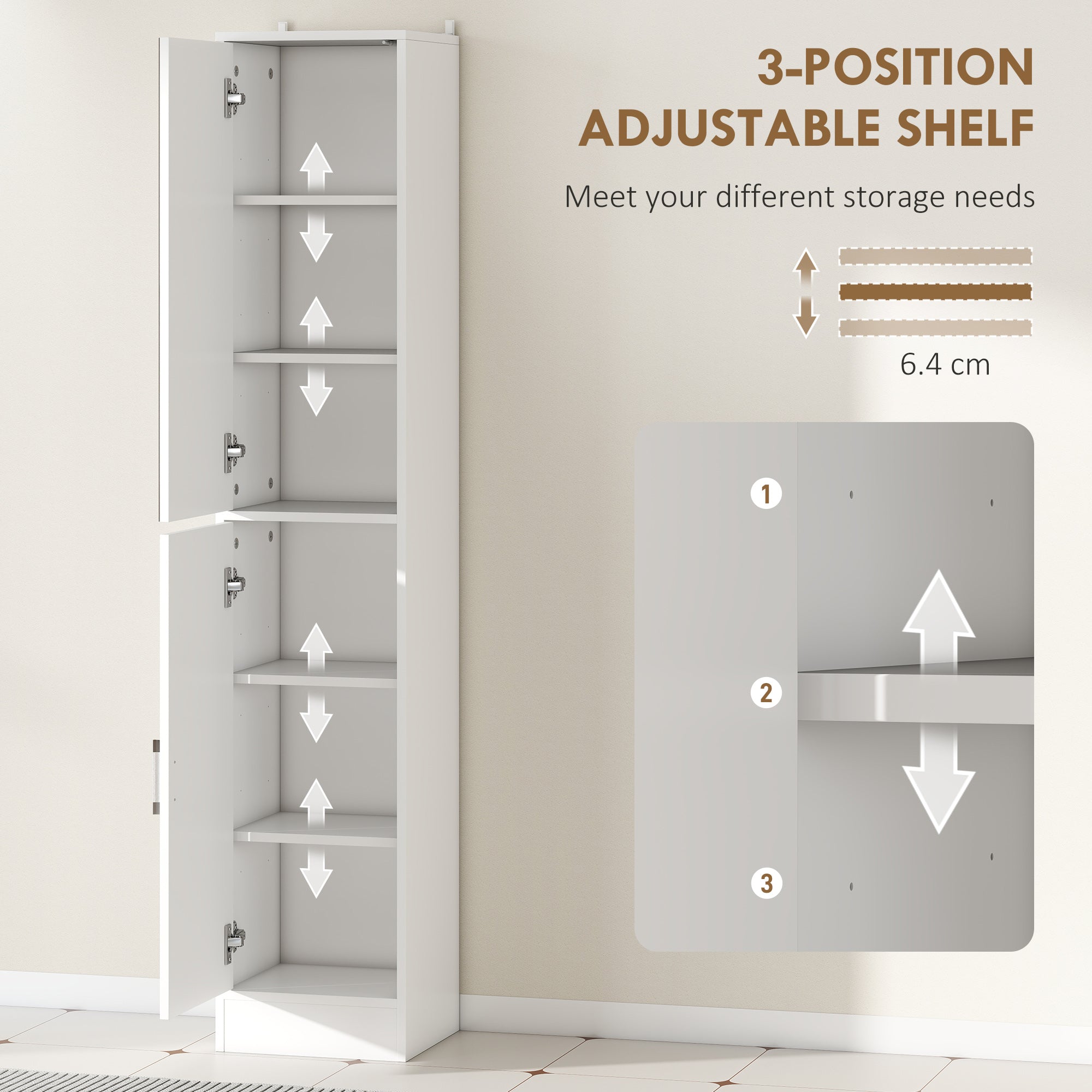 kleankin Tall Bathroom Cabinet with Mirror and Adjustable Shelf - White