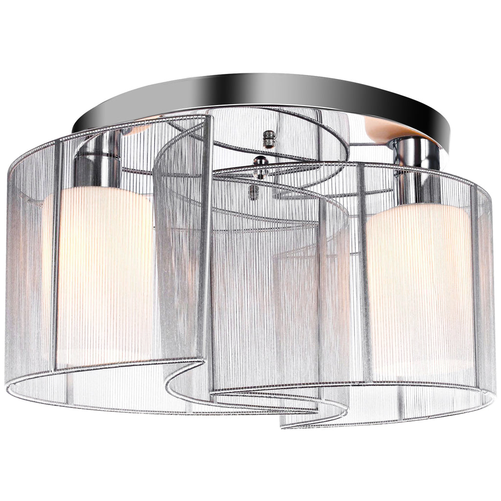 Modern Chandelier, Semi-Flush Mount Ceiling Light with Glass Lampshade, 2 x E27 Bulb Base for Hallway, Dining Room, Living Room, White and Silver