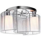 Modern Chandelier, Semi-Flush Mount Ceiling Light with Glass Lampshade, 2 x E27 Bulb Base for Hallway, Dining Room, Living Room, White and Silver