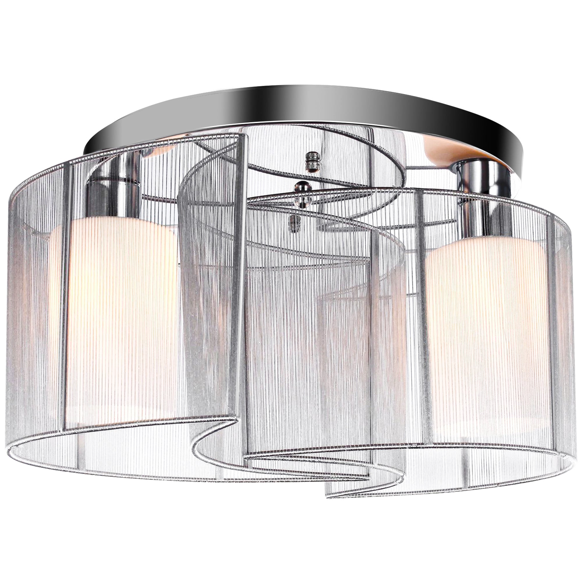 Modern Chandelier, Semi-Flush Mount Ceiling Light with Glass Lampshade, 2 x E27 Bulb Base for Hallway, Dining Room, Living Room, White and Silver