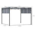 Outsunny 3 x 3(m) Steel Pergola Gazebo with Sliding Roof, Garden Gazebo Canopy Sun Shade Shelter for Outdoor, Deck, Patio, Dark Grey
