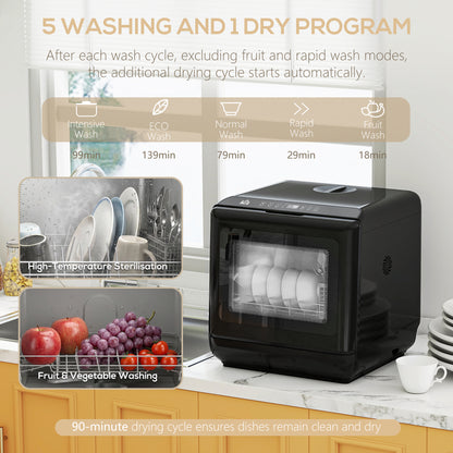 6L Five-Mode Tabletop Dishwasher - Black