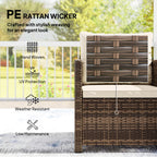 Outsunny Rattan Bistro Set, 3 Piece Garden Furniture Set with 2 Tier Glass Top Table and Cushions, Mixed Brown