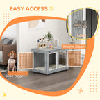 PawHut Dog Crate Furniture End Table, with Washable Cushion, Double Doors, for Medium/Large Dogs, Grey
