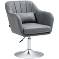 HOMCOM Swivel Accent Chair, Linen Fabric Tub Vanity Chair, Modern Armchair with Adjustable Height and Lumbar Support for Living Room Bedroom Salon Make up Room Dressing Table, Dark Grey