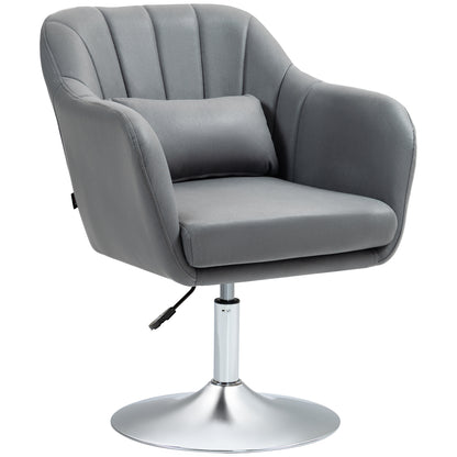 Swivel Accent Chair, Linen Fabric Tub Vanity Chair, Modern Armchair with Adjustable Height and Lumbar Support for Living Room Bedroom Salon Make up Room Dressing Table, Dark Grey