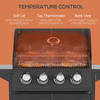 Outsunny 4 Burner Gas BBQ Grill Outdoor Portable Barbecue Trolley w/ Warming Rack, Side Shelves, Storage Cabinet, Thermometer