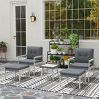 Outsunny Five-Piece Rattan Patio Set, with Wood-Top Table - Grey