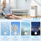 Portable Air Conditioner 7000 BTU, 4-in-1 Air Conditioning Unit with Cooling, Fan, 19.2L/Day Dehumidifier & Sleep Mode, LED Display, Remote Control, 24H Timer, Window Kit for Rooms up to 26?