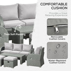 Outsunny Six-piece Outdoor Rattan Dining Set, Outdoor Sofa Set with Reclining Armchairs and Mental Frame, Grey