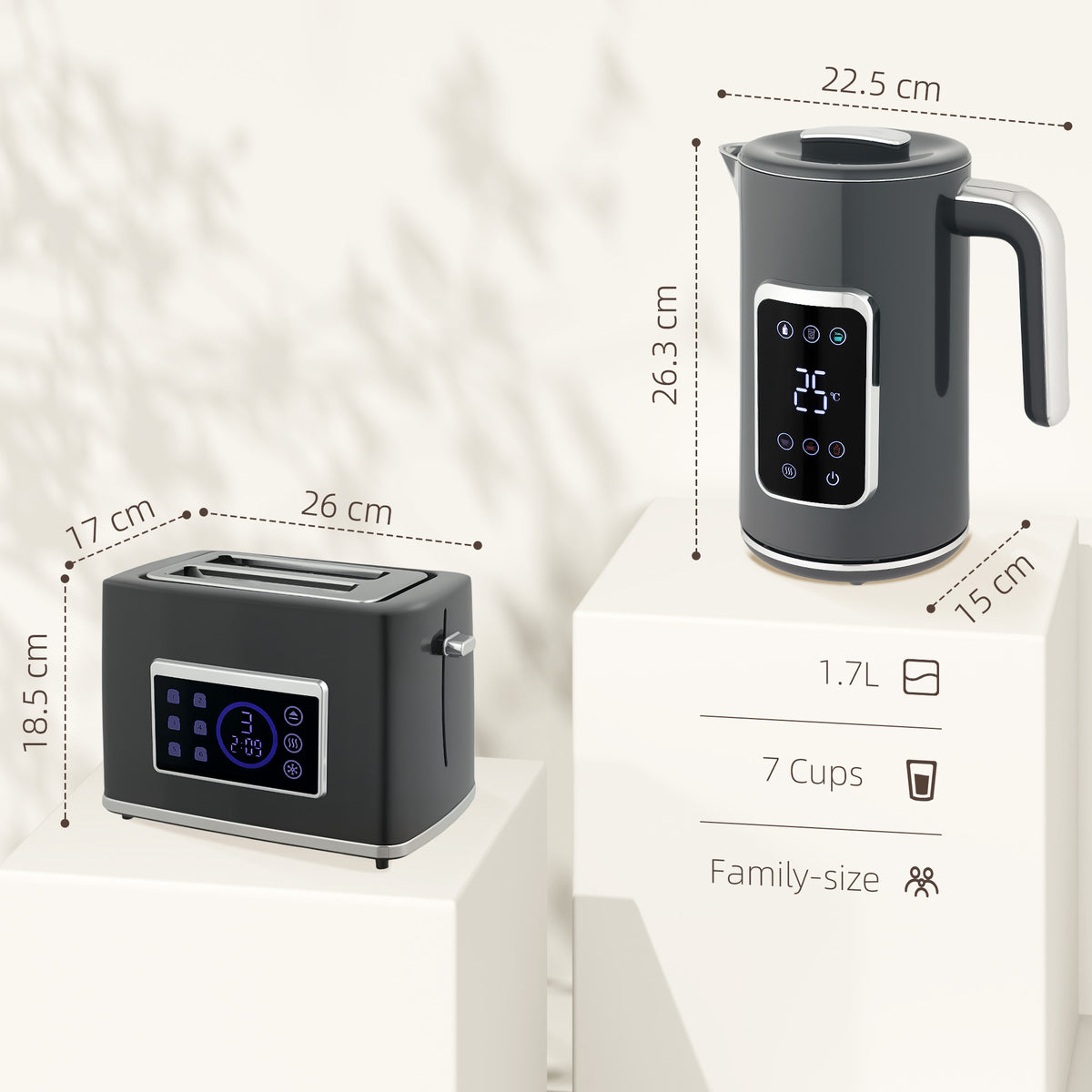 Touch Screen Kettle and Toaster Set - Grey