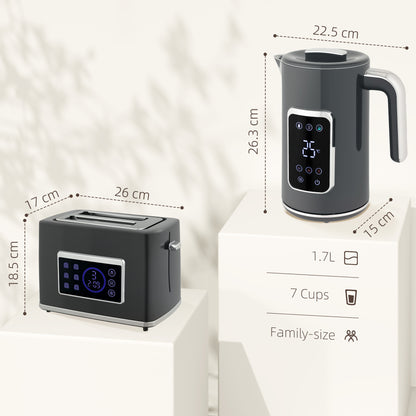 Touch Screen Kettle and Toaster Set - Grey