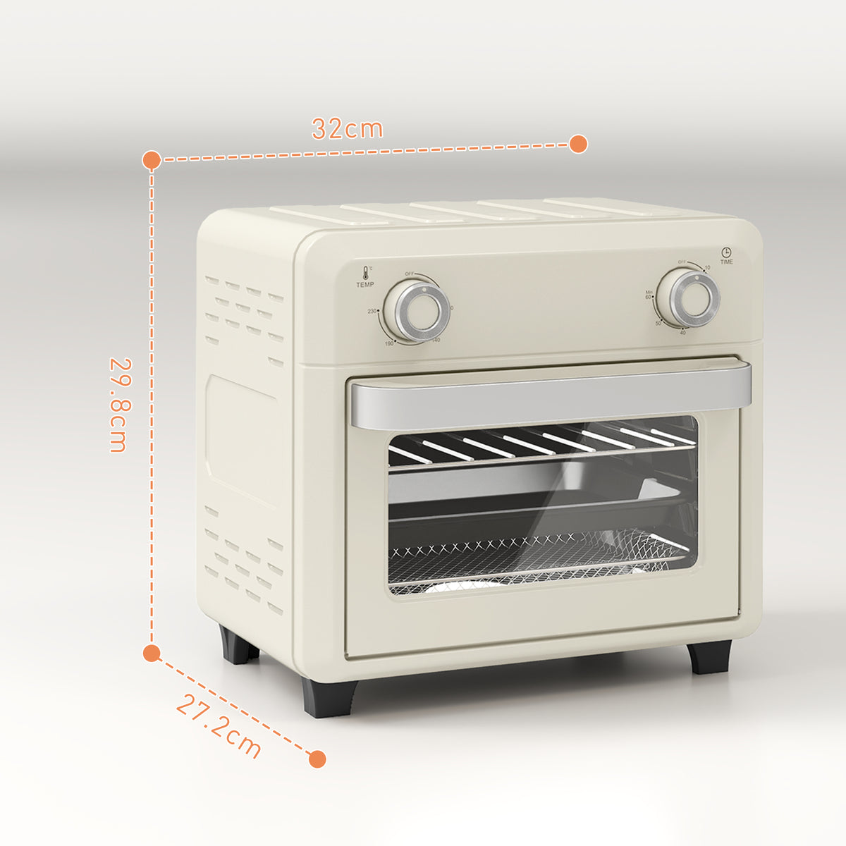 10L Air Fryer Oven, Mini Oven, Oil Free Cooking, Grill, Roast, Bake, with Adjustable Temperature, Timer, Dishwasher Safe, 1000W, Cream White