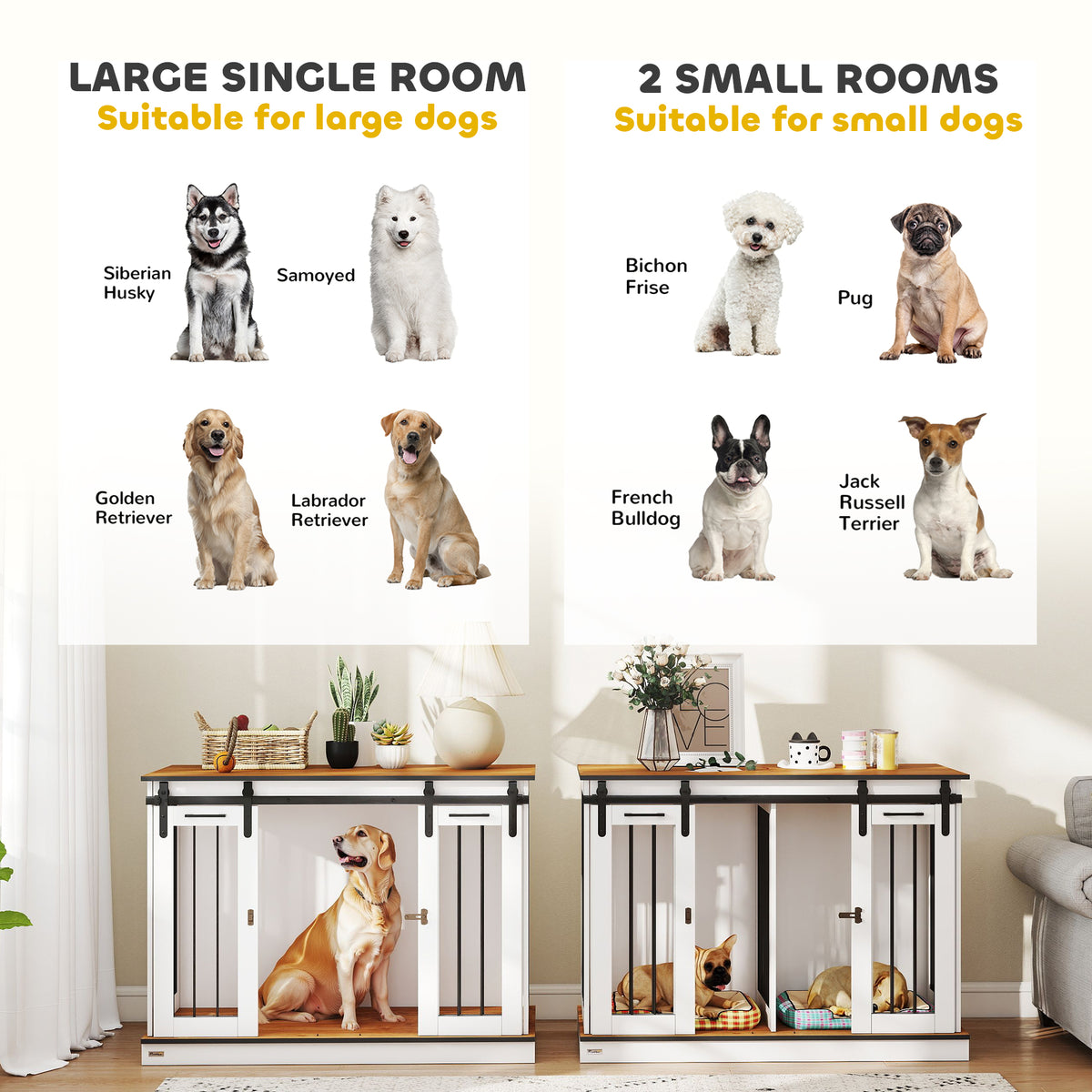 PawHut Dog Crate Furniture for Large Dogs, Double Dog Cage for Small Dogs