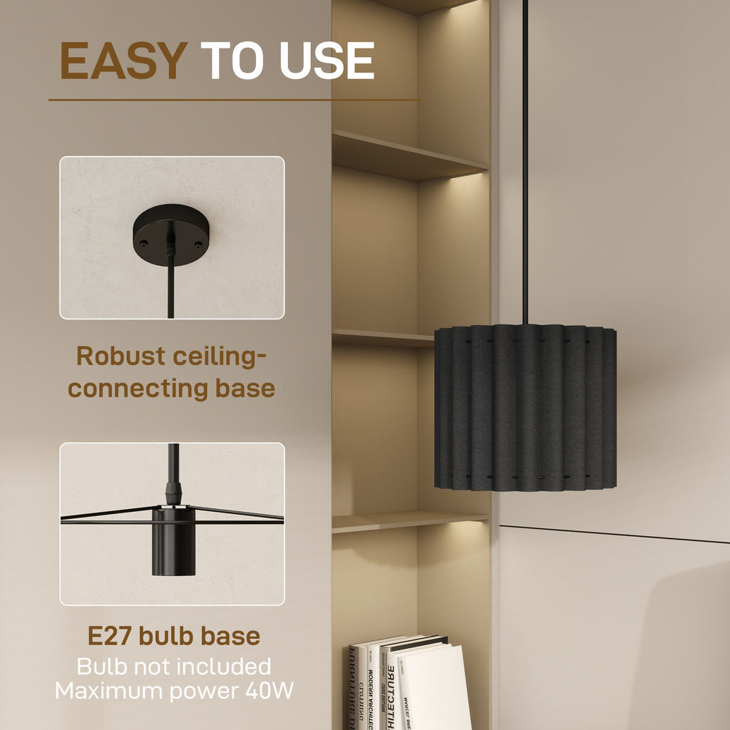 Linen Pendant Light, Bedside Ceiling Lamps with E27 Bulb, Modern Hanging Lights for Living Room, Bedroom, Kitchen, Hallway, Black