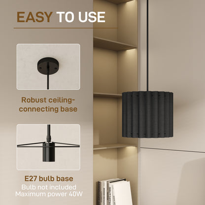 Linen Pendant Light, Bedside Ceiling Lamps with E27 Bulb, Modern Hanging Lights for Living Room, Bedroom, Kitchen, Hallway, Black