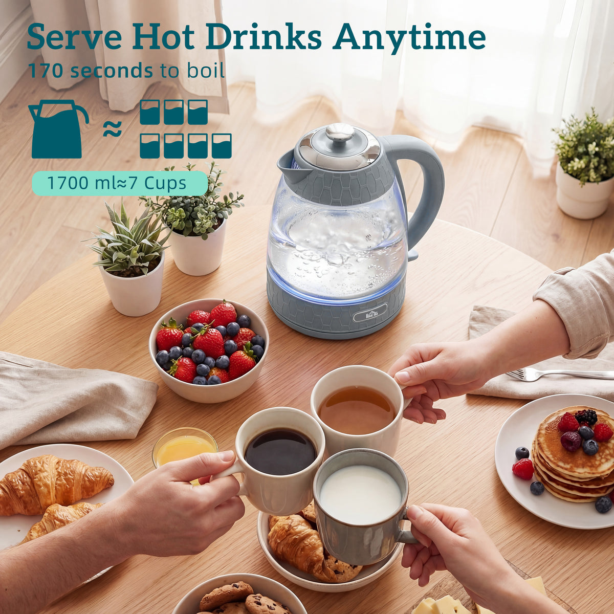 Kettle and Toaster Set, 1.7L 3000W Rapid Kettle with Strix Thermostat, 4 Slice Toaster with 7 Browning Controls, Grey