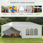 Outsunny 6 x 3 m Party Tent Wedding Gazebo Outdoor Waterproof PE Canopy Shade with 6 Removable Side Walls