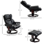 HOMCOM 360° Swivel Recliner Chair with Footstool, PU Leather Manual Recliner Armchair with Footstool, Solid Wood Base, Upholstered Reclining Chair for Living Room, Bedroom, Office, Black
