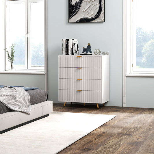 Elegant Four-Drawer Bedside Table - White