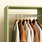 Open Wardrobe on Wheels, Bedroom Wardrobe with Clothes Hanging Rail, 2 Storage Shelves, Mobile Garment Rack for Cloakroom, Hallway, Green