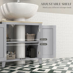 kleankin Under Sink Cabinet, Bathroom Sink Cabinet with 2 Doors, Pedestal Under Sink Design, Freestanding Bathroom Cupboard with Adjustable Shelf, Grey