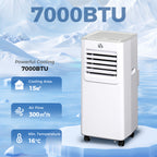 7000 BTU Air Conditioning Unit, 3-in-1 Portable Air Conditioner, Dehumidifier, Cooling Fan with 2 Speeds, 24H Timer, Remote Control, LED Display, Window Venting Kit, 15m²