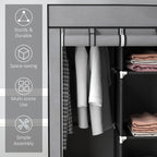 Foldable Fabric Wardrobe for Bedroom, Portable Wardrobe with 5 Shelves, 2 Hanging Rails and 3 Fabric Drawers, Dark Grey