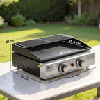 Outsunny 2 Burner Grill Griddle, Portable Gas Plancha with Warming Rack, 5 kW, Tabletop Gas BBQ with Grease Cup, Black
