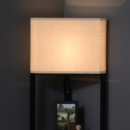 Corner Floor Lamp with Shelves, Tall Standing Lamps for Living Room, with Pull Chain Switch Bulb not Included, Black