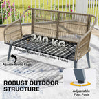 Outsunny 4 Piece Rattan Garden Furniture Set with Loveseat, Armchairs, Wood Table, Wicker Patio Conversation Set, Grey
