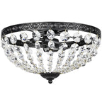 Crystal Chandelier Ceiling Light with 168 Octagonal Beads, Vintage 2-Light Flush Mount Ceiling Light for Living Room, Bedroom, Hallway, Dining Room, Black