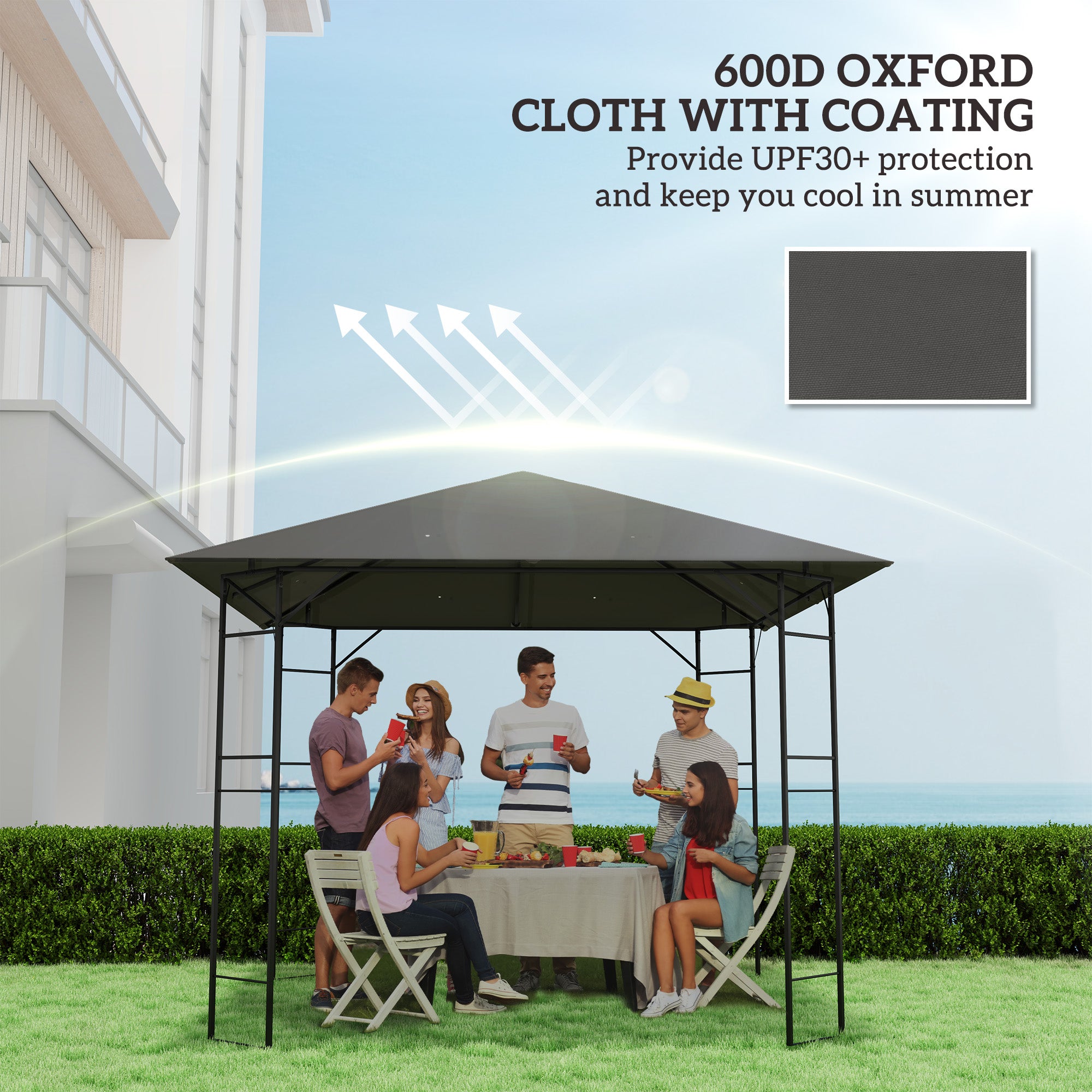 Outsunny 3 x 3(m) Gazebo Canopy Replacement Cover, Garden Gazebo Roof Replacement with Drain Holes, Water Resistant PVC Coating, 370g/?, UPF30+, TOP COVER ONLY, Grey