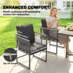 Outsunny 4-Seater Garden Dining Set, Rattan Outdoor Furniture with Space-Saving Chairs and Thick Cushions for Patio Balcony, Black