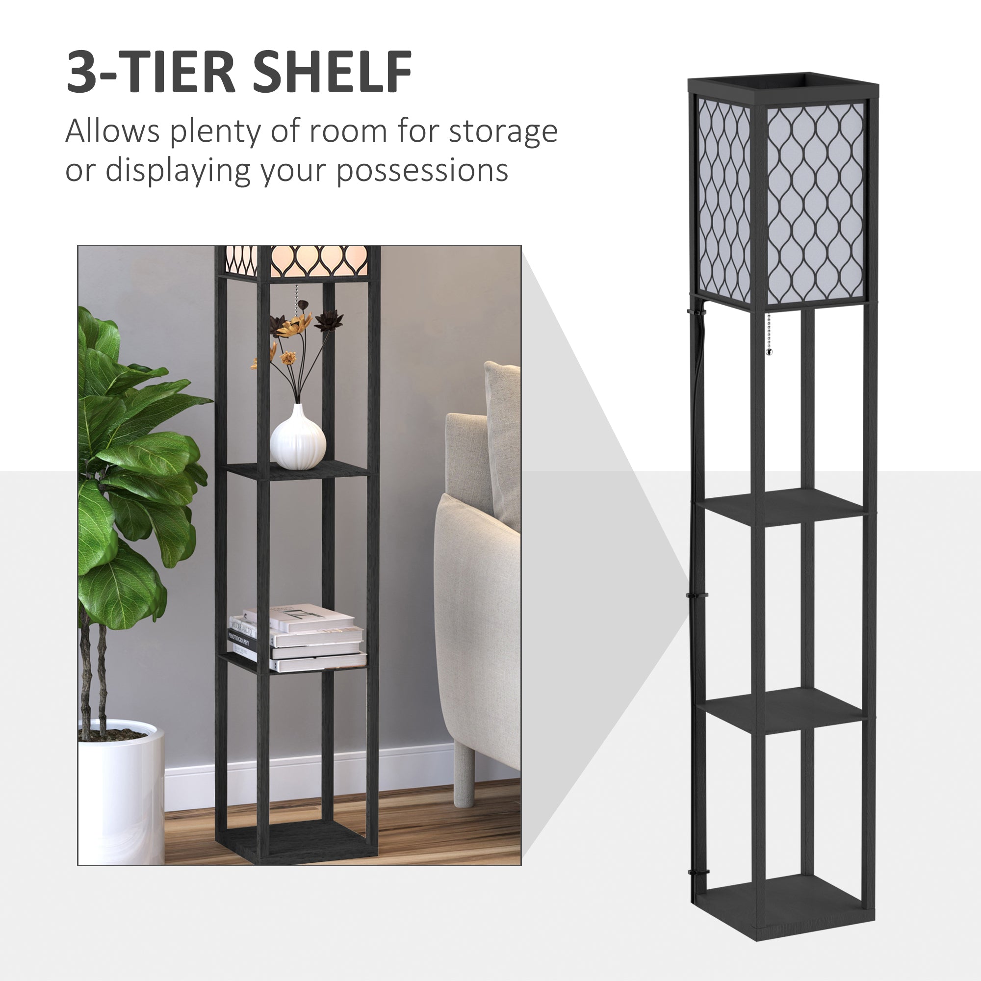 Three-Shelf Standing Lamps Set of 2 - Black