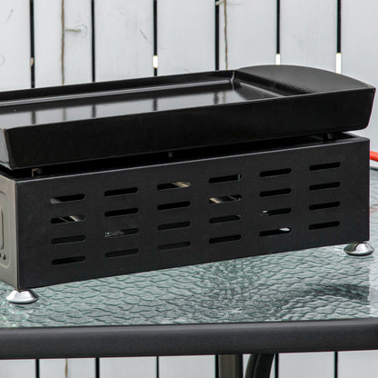 Outsunny Portable Tabletop Gas Plancha Grill w/ 2 Stainless Steel Burner, 5kW, Non-Stick Griddle for BBQ Camping Picnic Party