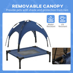 PawHut Outdoor Dog Bed with Removable Canopy, Portable Raised Dog Bed for Camping, Garden & Beach, Water-Resistant UV-Protection Mesh Pet Cot Sun Lounger, for Small Pets, 61 x 46 x 62 cm, Dark Blue