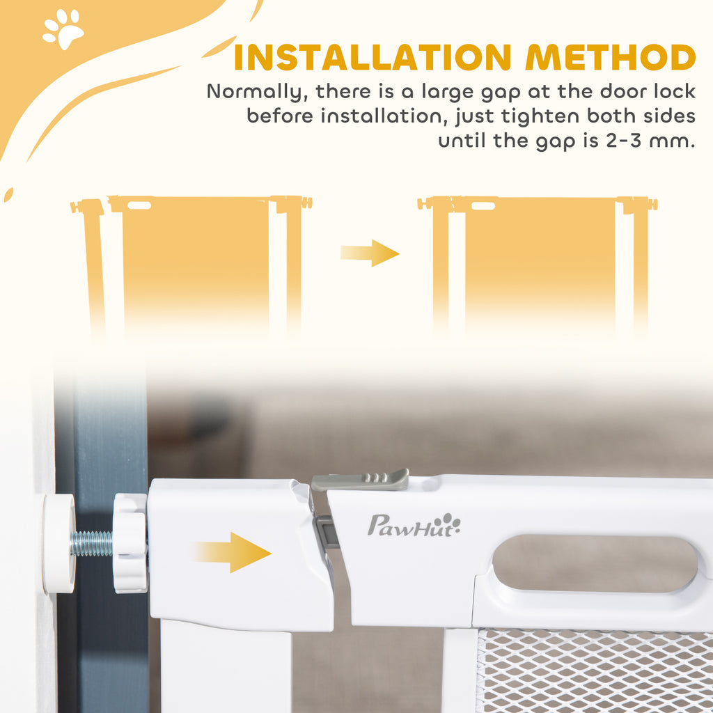 PawHut Pet Safety Gate, for Doorways, Staircases, Hallways, with 75-82cm Adjustable Width - White