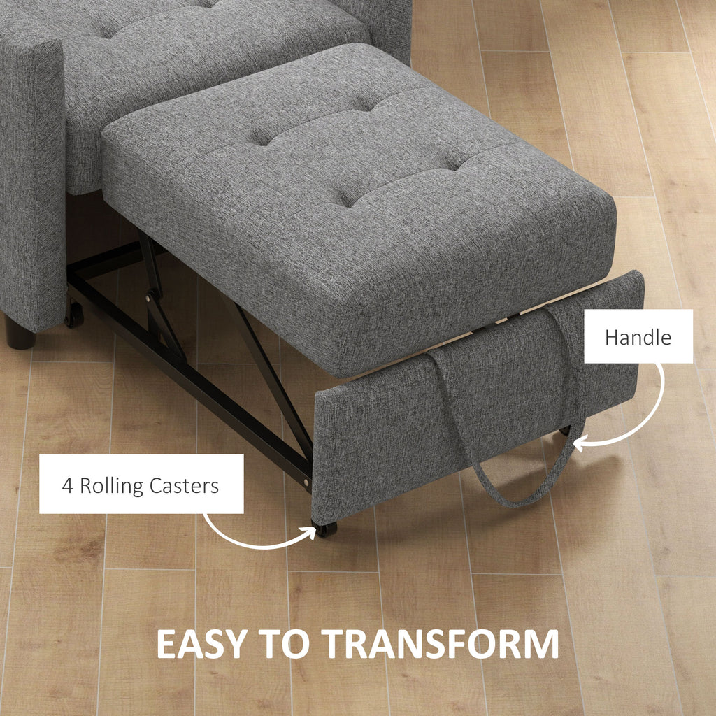 HOMCOM 3-In-1 Single Chair Bed with Adjustable Backrest, Pillow and Footrest for Living Room, Grey