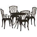 Outsunny 5 Pieces Garden Dining Set for 4, Cast Aluminium Outdoor Dining Set with 4 Armchairs and Round Dining Table with Parasol Hole, Garden Furniture Bistro Set, Bronze Tone