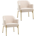 HOMCOM Accent Chair, Living Room Armchair, Vanity Chair with Gold Plating Metal Legs and Soft Padded Seat for Bedroom and Café, Set of 2, White